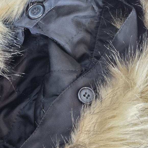 Alpha Industries Adrienne Black Nylon Jacket Attached Hood Removable Fur Trim -S - Picture 15 of 16